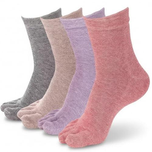 Lawnrden Calcetines con dedos para mujer, 4 pares de calcetines de algodón cómodos a media pantorrilla con dedos, transpirables y absorbentes del sudor para correr atlético, 4 colores, medias