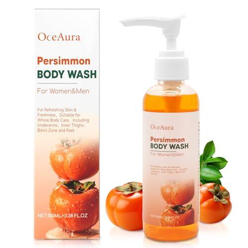 Gel de Ducha de Caqui,Persimmon Body Wash,Jabón Corporal de Caqui y Té Verde,Gel de Baño de Limpieza Profunda Hidratante,Natural Eliminador de Olores