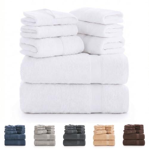 Todocama - Juego de 8 Toallas de Baño 100% Algodón (550 gsm) Extra Suaves, Alta Absorción y Secado Rápido, 2 Toallas de Baño, 2 de Mano y 4 de Cara (Blanco)