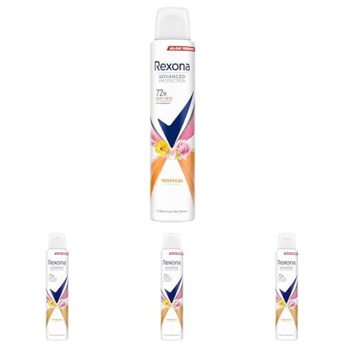 Rexona Advanced Protection Desodorante antitranspirante Aerosol Mujer Tropical 72 horas con tecnología Body Heat Activated 200 ML (El embalaje puede variar) (Paquete de 4)