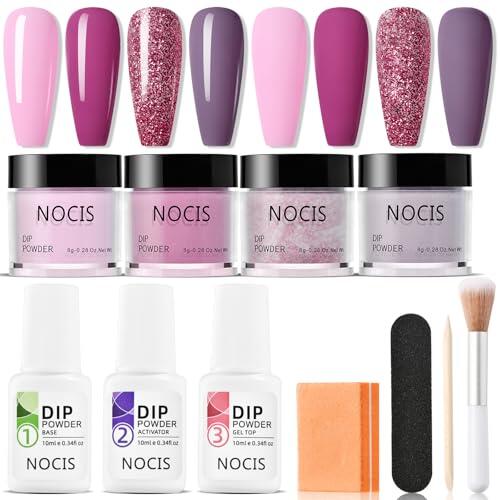 ERYUE Juego de Polvo para Inmersión de Uñas, Secado Rápido, Fácil Aplicar para Salón, Hogar, Bricolaje, Arte Uñas con Activador Capa Superior Base Principiantes, Kit Polvo Inmersión 4 Colores