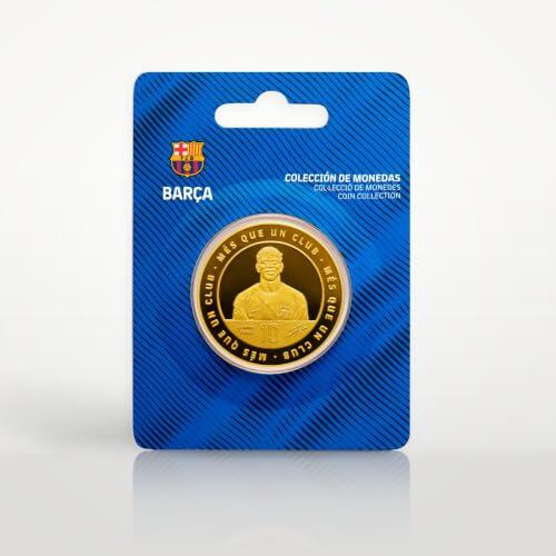 MOCIWORLD - FC Barcelona - Moneda edición Especial con Escudo y Retrato en Relieve de Lamine Yamal, acompañado del número 10 y su Firma grabada - Coleccionable - Dorada - Producto Oficial