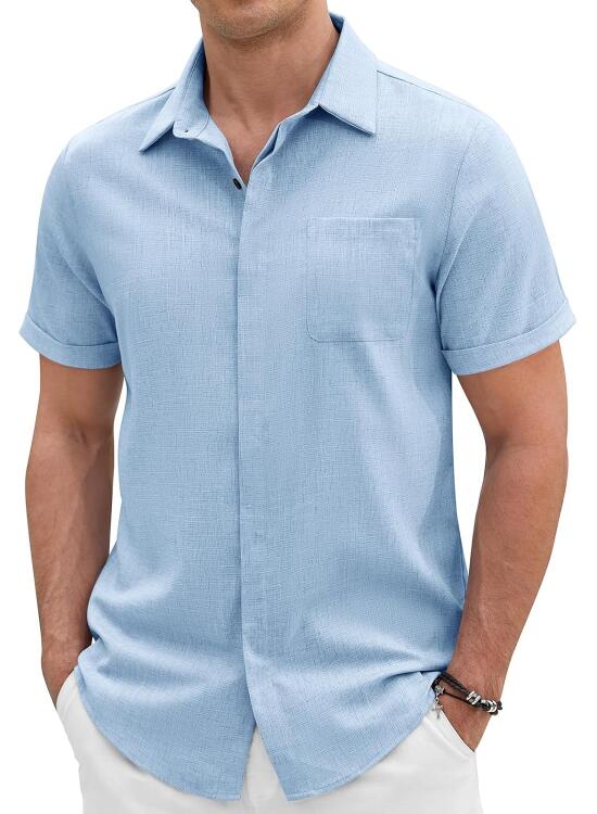 Xnova Camisa de Manga Corta Hombre Color Sólido Camisetas con Botones Ocultos Bluse de Formales e Informales