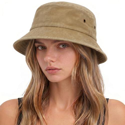 Voqeen Sombrero Mujer Verano Gorro de Pescador Playa Algodón Sombreros para el Sol Protección UV con ala Ancha Plegable Vintage Bucket Hat Unisex para Viaje Senderismo