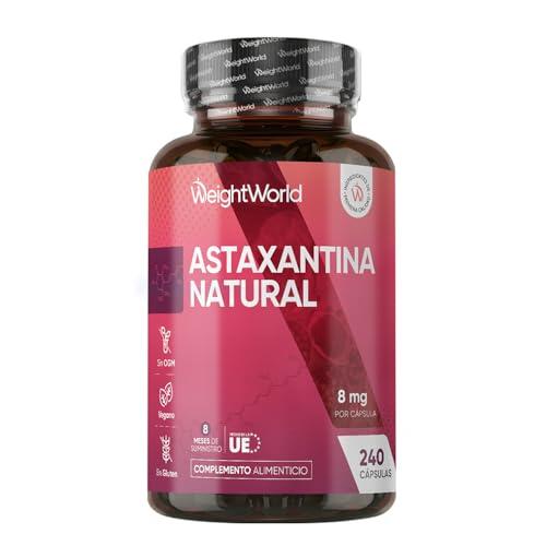 Astaxantina Natural 8 mg - 240 Cápsulas Veganas de Astaxantina Procedente de la Oleorresina del Alga Haematococcus Pluvialis, Para 8 Meses, Sin OGM y Sin Gluten
