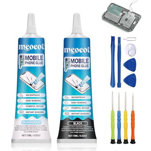 Meoeot Pegamento Móviles Pantallas, Pegamento para Moviles Extrafuerte, Negro y Transparente PegamentoMovil, Pegamento Teléfono Multiusos Pantallas de Teléfonos Móviles, Tabletas, Portátiles (15ml*2)