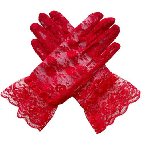 Guantes Bebe 18 Meses, Y Manoplas para Y Ceremonias Estilo Encaje para Niñas Ideal para Bodas Té Y Eventos Formales Talla Recomendada 7–12 Años (Red 21 * 8Cm)