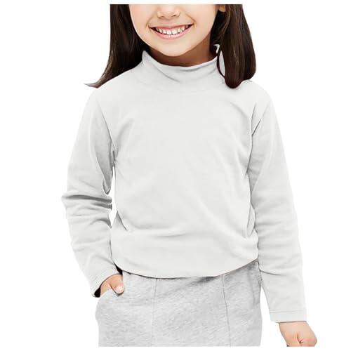 Camisa de manga larga para niños, cuello semialto, camisa base de algodón puro, elástica, cuello alto, ropa para niñas, camisetas lisas de manga larga (blanco, 6-8 años)