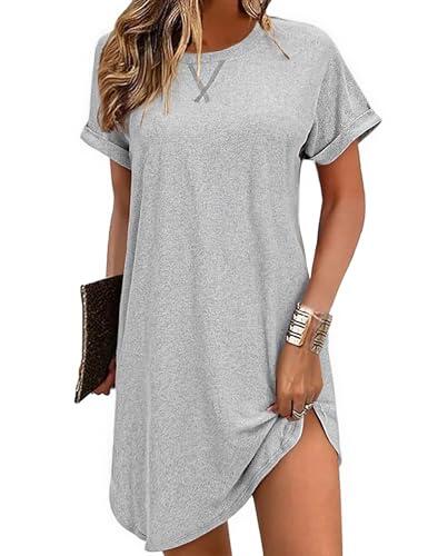 Litherday Camisón Mujer Verano Manga Corta Suave y Transpirable Pijama Mujer Cómodo Ropa de Dormir y Casa Holgado Ligero Gris Claro XL