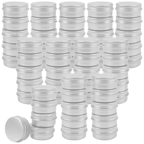 MANCHAP Tarros de aluminio de estaño, 60 piezas, capacidad de 20 ml, recipientes de labios de tornillo plateado para bálsamo de barba y especias, 39 x 20 mm