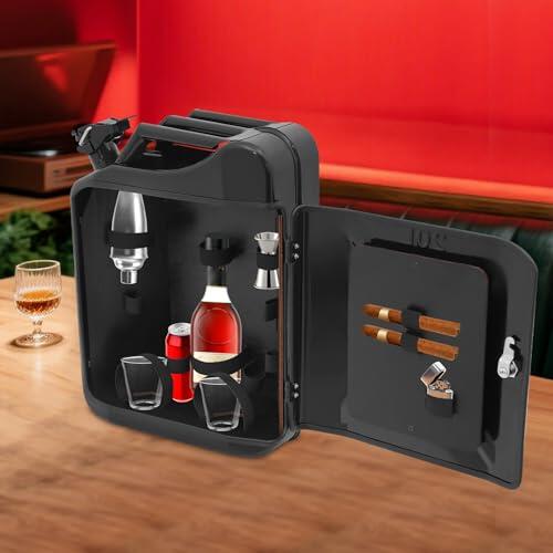 GIDRLL Bidón de metal, minibar con cerradura con compartimentos de madera, como regalo para hombres, bares móviles, 36 x 17 x 47 cm