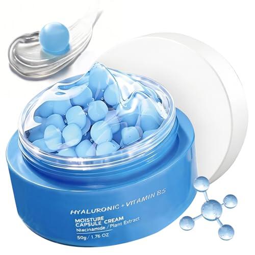 Crema Acido Hialuronico Cápsulas,Crema Hidratante Facial Cápsulas, Hidratación Duradera Durante 120 H, Cuidado de Barrera y Calmante, Hidratante Facial para Todo Tipo de Piel