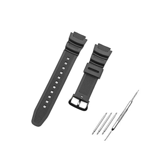 JZK Correa repuesto caucho negro 18mm relojes para Casio AE-1300/AE-1200, SGW-300H/SGW-400H/SGW-500H, W-218H/W-219H, MRW-200H, Correa plástico impermeable con herramienta para su instalación