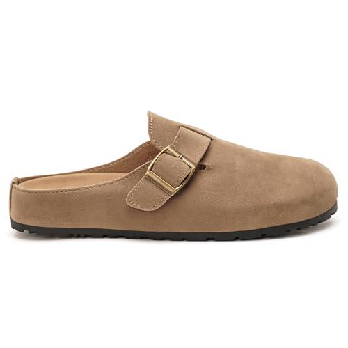 GLAMORA Zuecos Mujer Zapato Plano con Hebilla, Mocasín Cómodo con Plantilla Acolchada, Suela Antideslizante, Calzado Casual para Oficina y Diario, Estilo Urbano Elegante