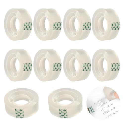 Rollos de Cinta Adhesiva Transparente 15mm x 25m - Pack de 10 Rollos - cinta embalar,Adhesivo para Regalos, Oficina, Escuela y Manualidades - Se Rompe Fácilmente a Mano