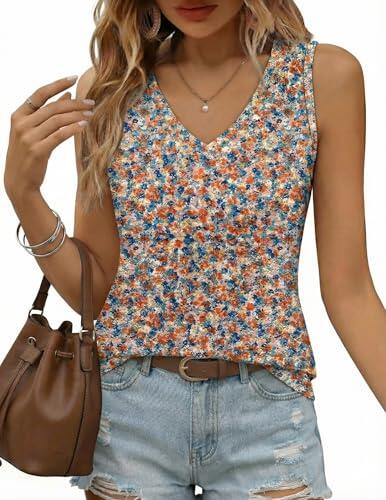 Zeagoo Camiseta Mujer Tirantes Verano Top Cuello V Blusa sin Mangas Sexy Básica Casual Rosa Floral M