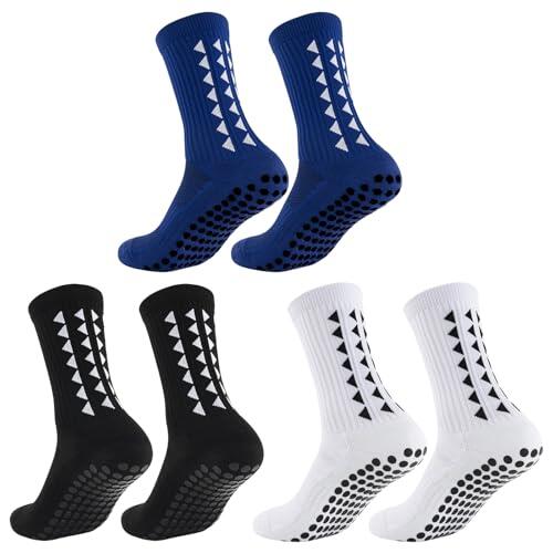 Enjoyaa 3 pares de calcetines Gain The Edge Grip, calcetines de fútbol para hombres, mujeres y niños, calcetines deportivos antideslizantes con soporte de arco mejorado para fútbol, rugby, baloncesto