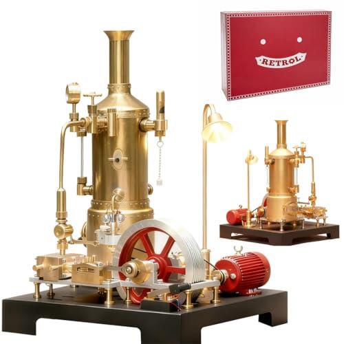 SpedUpX RETROL SE-03 - Juego de 38 máquinas de vapor estacionarias, máquina de vapor con caldera, minimodelo de funcionamiento con generador y soporte de lámpara para educación y coleccionistas