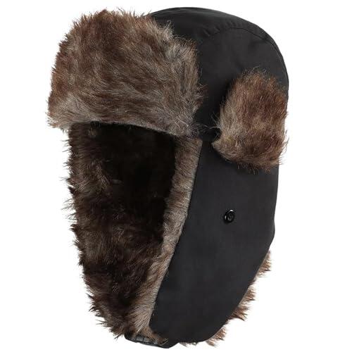 Sombrero de Trampero con Orejeras Unisex Impermeable, Sombrero de Invierno Negro, Cálido Gorro de Aviador Ruso Bombardero, Tapa a Prueba de Viento, ski Ctrapper para Actividades al Aire Libre Esquí
