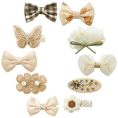 Jerhyun 10 Piezas Pinzas para el Pelo con Lazo Niñas Set, Pinzas para el Pelo de Tela Apto Niñas Todas Las Edades(Estilo A-10)
