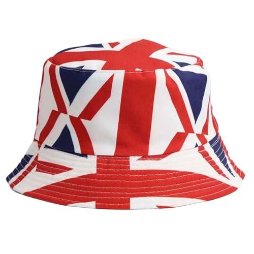 KASLCWA Sombrero de Pescador con Bandera británica, Sombrero de Sol de Moda Plegable Reversible para Fiestas en Interiores en Exteriores, Gorras de Playa para Hombres y Mujeres para Viajes