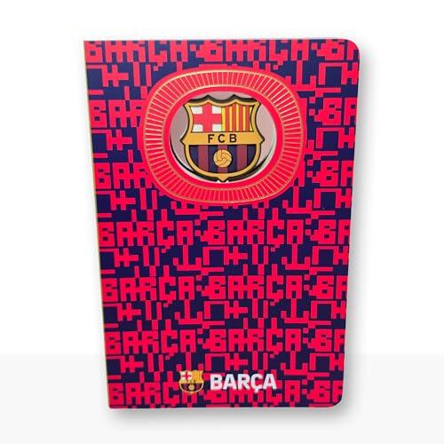 MOCIWORLD - Cuaderno FC Barcelona BARÇA en 3D - encuadernación con Lomo Textil y Acabados de Calidad - 120 páginas de Hojas sin pautar - Color Azulgrana - Tamaño A6