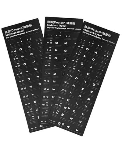 LEEQ 3 Piezas Calcomanías para Teclado universales, Fondo Negro Mate y Letras Blancas para PC, computadora, Laptop(Alemán)
