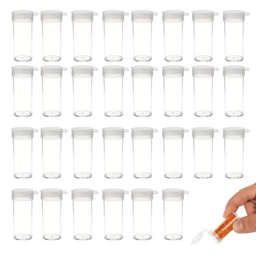 30 Mini Saleros Transparentes con Tapas Abatibles y Etiquetas – 6g cada uno – Botes Pequeños de Especias de Plástico para Viajes, Camping y Picnic – Dispensadores de Condimentos para Exterior