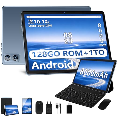 Tablet 10 Pulgadas Android, 22GB RAM+128GB ROM (1TB TF), Octa-Core, 8000mAh, Widevine L1, Dual WiFi, BT 5.0, Face ID, 5MP+8MP, con Carcasa MetÃlica, Teclado y Ratón-Grey