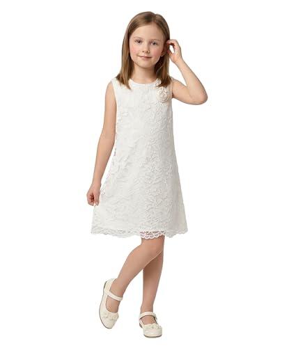 SIRRI Vestido de niña con Encaje Color Marfil y Roseta de satén, Ideal para niñas Tallas: 13-14 años