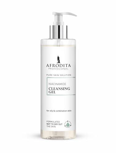 Afrodita Professional Niacinamida Gel limpiador para pieles grasas y mixtas, limpiador facial suave con ácido hialurónico, limpieza profunda de poros, 94% de origen natural, sin alcohol ni sulfatos