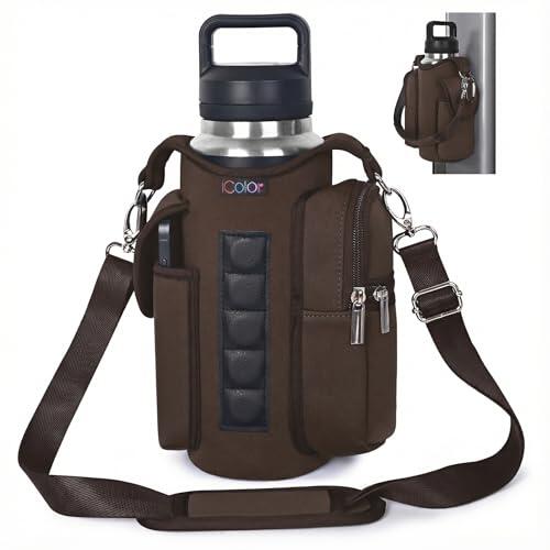 icolor Bolsa magnética para Gimnasio,Botella de Agua Deportiva magnética,Bolsa Cruzada con Compartimentos para teléfono móvil para,Soporte magnético para Botellas con Correa para el (Browen)