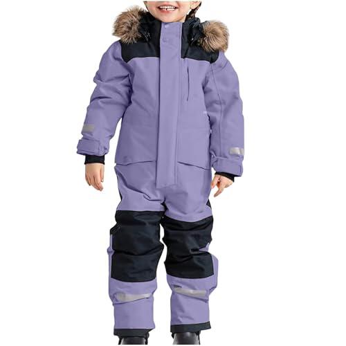 Traje de Nieve Impermeable y cálido de una Pieza para niños pequeños, niñas y niños, Traje esquí Invierno para Exteriores, A03-morado, 10-11 años