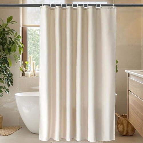 Umllpet Cortina de Ducha de Lino Texturizado, 180x200 cm, Antimoho y Repelente al Agua con 12 Anillas, Beige Claro
