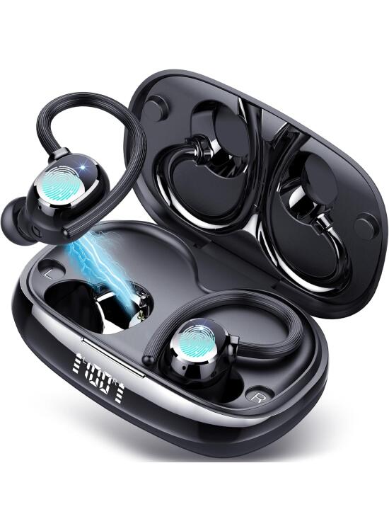 2026 Nuevo Auriculares Deportivos, Auriculares Inalambricos Bluetooth 5.4 Deportivos HiFi Estéreo con Gancho, 80H Cascos Inalambricos con Pantalla LED, Llamada ENC HD, IP7 Impermeable, Ajuste Cómodo