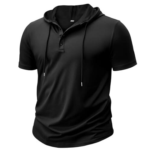 BSBUY Sudadera Atlético Manga Corta con Capucha Hombres, Entrenamiento Gimnasio Suéter Camisa con Capucha, Sudaderas Hombres Deportivas, con Cordón Ajustable para Entrenamiento, Gimnasio, Fitness, L