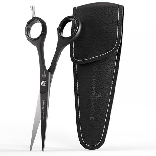 SCHWERTKRONE® Tijeras profesionales para el pelo de 6 pulgadas – Tijeras de peluquería de acero inoxidable negro mate para cortar el pelo con precisión, cuidado de la barba y peluquería en casa