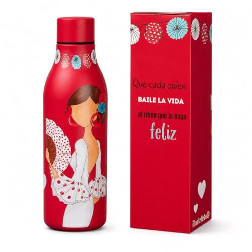 Botella térmica flamenca 500 ml acero inoxidable sin BPA – diseño alegre – regalo original para profes y amantes del flamenco – illustrArte – Pepa Feliz