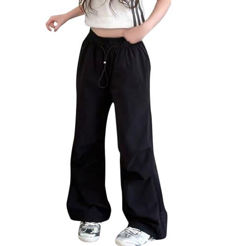 Pantalón Cargo Niña 4-12 Años Invierno Pantalones de Trabajo Ancho Casual Cintura Elastica Pantalon Trekking Baggy Elastico Comodo Jogger Deporte Hip Hop (Negro, 10-12 años)
