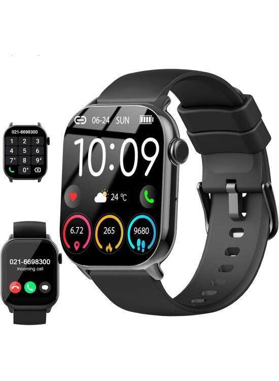 Reloj Inteligente Hombre Mujer con Llamadas Bluetooth, Smartwatch 1.96" con SpO2/Pulsómetro/Monitor de Sueño/Podómetro, 110+ Modos Deport, IP68 Impermeable Pulsera Actividad para Android iOS, Negro