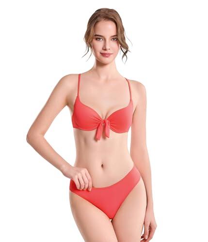 Bikini de Mujer con Nudo – Traje de Baño de Dos Piezas Acolchado con Tirantes Ajustables (S, 2659-Red)