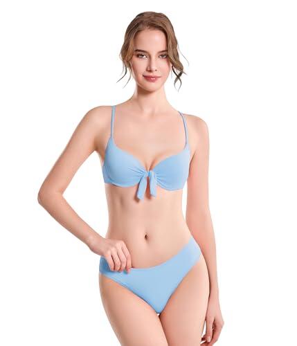 Bikini de Mujer con Nudo – Traje de Baño de Dos Piezas Acolchado con Tirantes Ajustables (S, 2659-Aqua Blue)