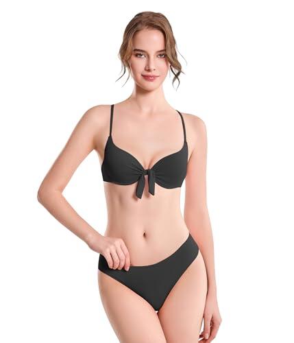 Bikini de Mujer con Nudo – Traje de Baño de Dos Piezas Acolchado con Tirantes Ajustables (S, 2659-Black)