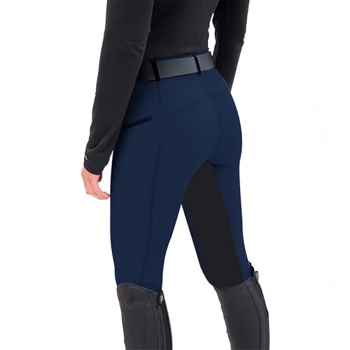 Chesoon Pantalones de equitación para mujer, pantalones de equitación con parche en la rodilla, pantalones de retazos con bolsillos, azul marino, S