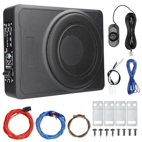 Fesjoy Subwoofer Amplificado de 10 Pulgadas y 800 W con Rendimiento Sólido para Audio de Automóvil, Subwoofer Debajo del Asiento con Carcasa Aleación Aluminio para Camión, RV, Barco Marino