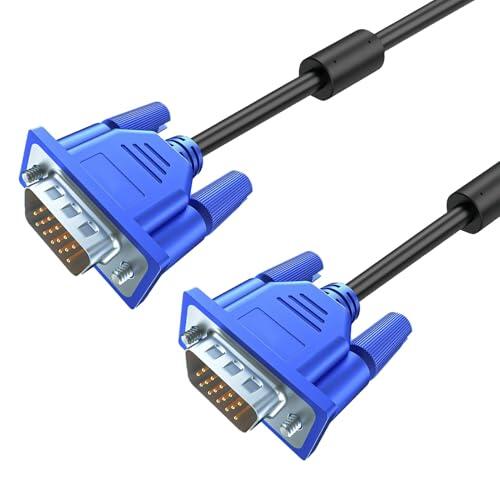Cable VGA a VGA 1,8m Cobre Puro con Conectores Dorados Cable VGA Macho 15 Pines para Monitor PC Portátil TV Proyector Resolución hasta 1920x1200 Full HD Negro