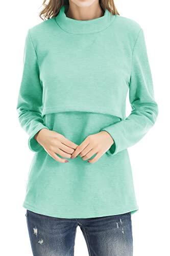 Smallshow Tops de Lactancia de Lana Ropa de Lactancia Materna de Manga Larga de Invierno para Mujer,L Mint Green
