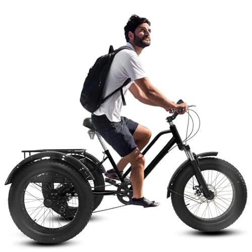 Triciclos de neumáticos gruesos para adultos, bicicletas de 3 ruedas de 20 pulgadas con cesta, 7 velocidades, marco de acero al carbono duradero, triciclos de ejercicio para hombres y mujeres