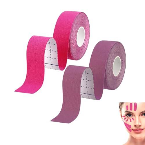 VYNZOR Cinta de elevación facial, 2 unidades, cinta facial contra arrugas, cinta miofascial, antiarrugas faciales para reafirmar la piel facial de las mujeres (2,5 x 500 cm)