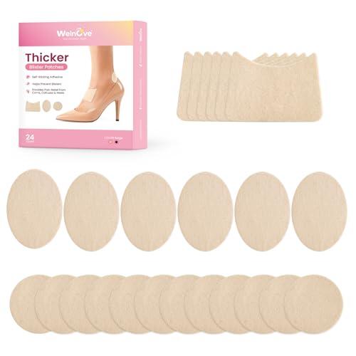 Welnove Moleskin - Almohadillas adhesivas para pies, acolchado Moleskin y cinta Moleskin, 24 unidades extra gruesas y fuertes almohadillas de prevención de ampollas para talón, laterales y juanetes